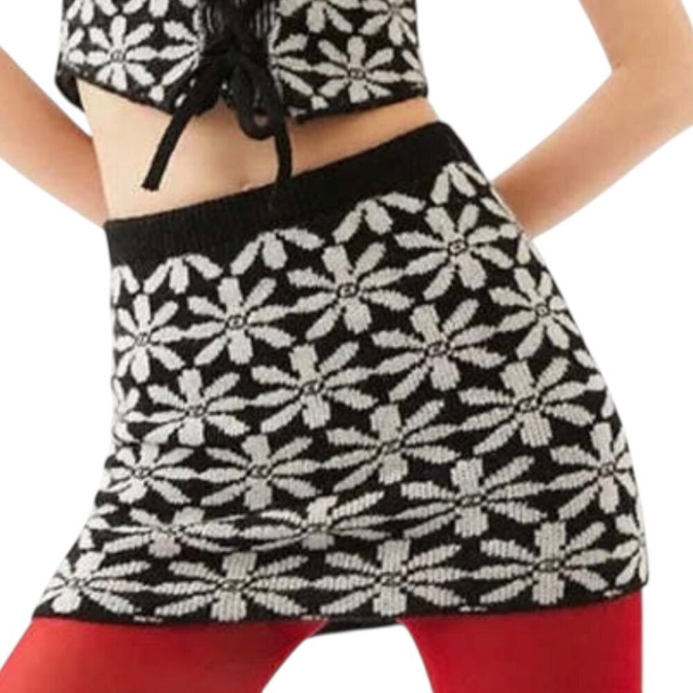 Tach Hadar Knit Mini Skirt Black White Alpaca Blend NWT Size Small - Picture 1 of 5